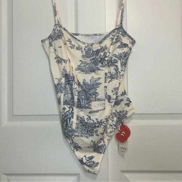 Cider Blue and Cream Printed Bodysuit - Picture 1 of 8